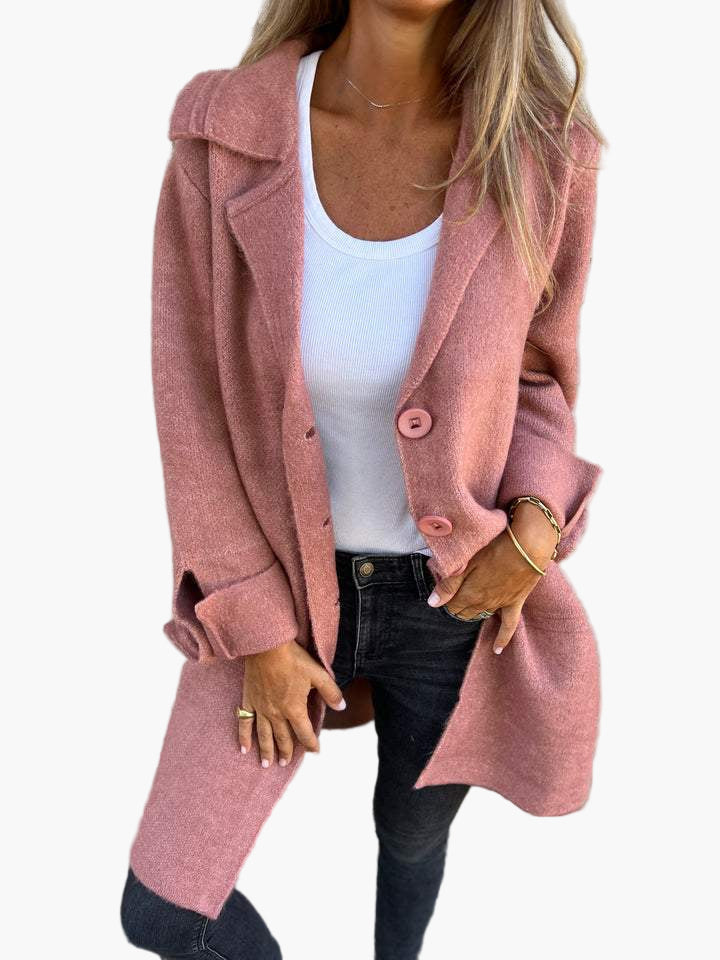 Mirla | Kappa med Elegant Revers - Lång Övergångsjacka för Vardag och Kontor-Eva Jonsson