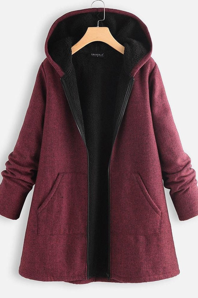 Mirla | Kappa med huva Oversized passform Fleece-foder Dragkedja Medellångt Casual-Eva Jonsson
