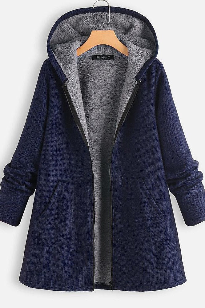 Mirla | Kappa med huva Oversized passform Fleece-foder Dragkedja Medellångt Casual-Eva Jonsson