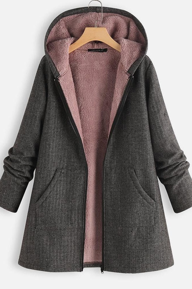 Mirla | Kappa med huva Oversized passform Fleece-foder Dragkedja Medellångt Casual-Eva Jonsson
