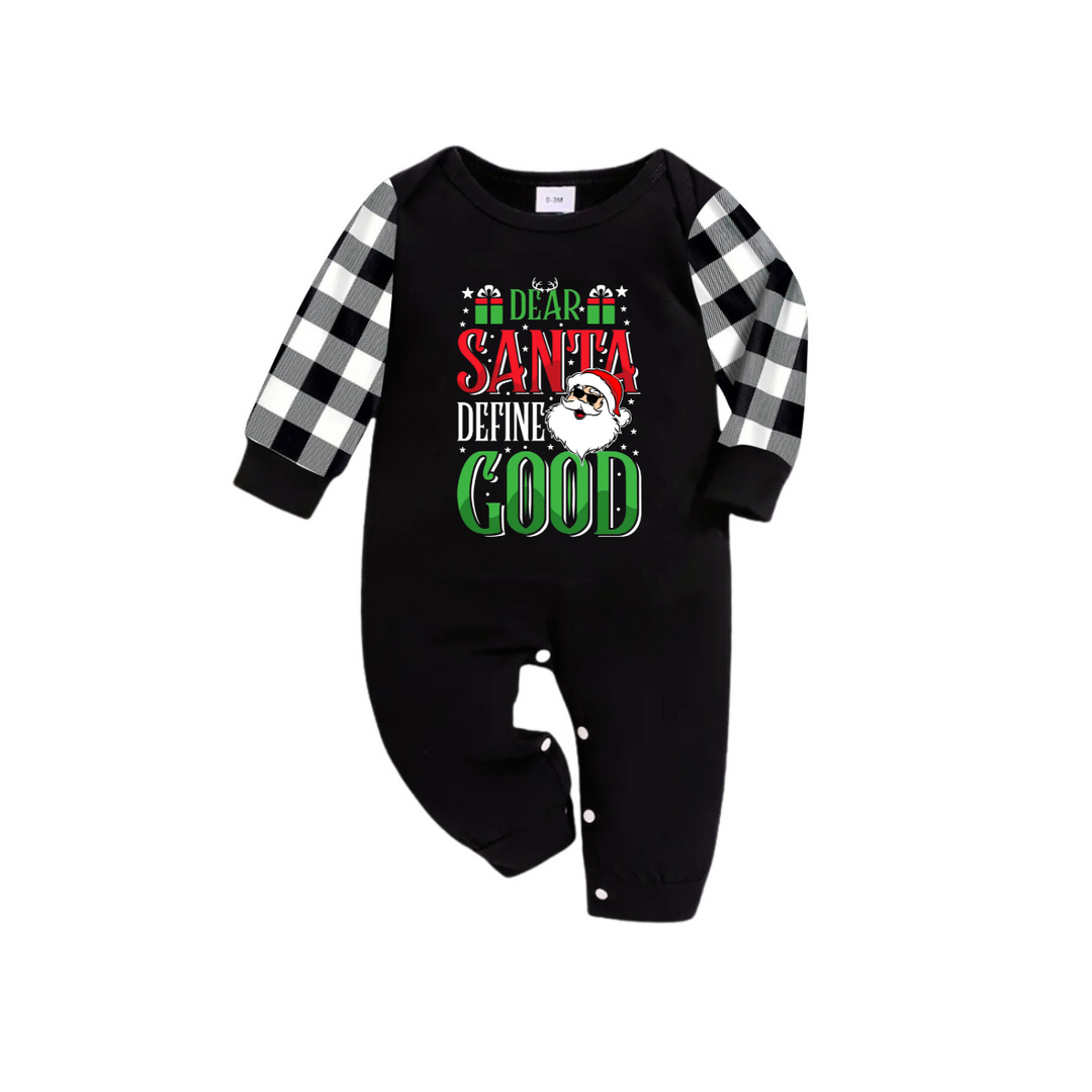 Mirla | Kära Jultomte Definiera Bra Slogan Tryckta Svart-Vita Rutiga Byxor Familj Matchande Pyjamas-Eva Jonsson
