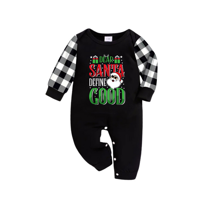 Mirla | Kära Jultomte Definiera Bra Slogan Tryckta Svart-Vita Rutiga Byxor Familj Matchande Pyjamas-Eva Jonsson
