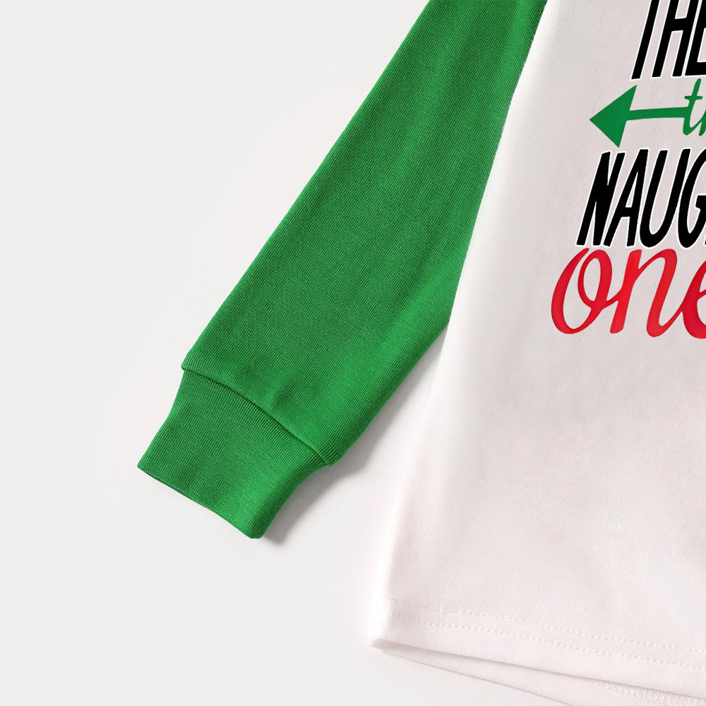 Mirla | Kära Jultomte Du Är De Stygga' Bokstavstryck Avslappnade Långärmade Sweatshirts Grön Kontrast Topp och Svart-Grön Rutig Byxa Familjepassande Raglan Långärmad Pyjamas-Set med Hundbandana-Eva Jonsson