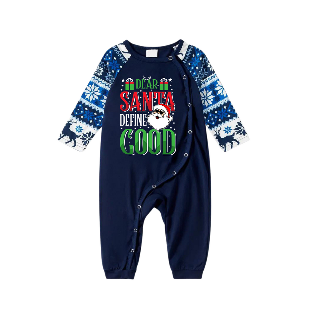 Mirla | Kära Santa Definiera Bra Slogan Tryckt Blå Familj Jul Matchande Pyjamas-Eva Jonsson