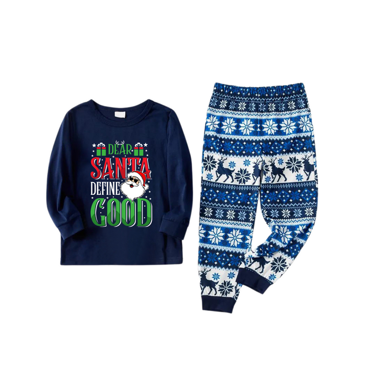 Mirla | Kära Santa Definiera Bra Slogan Tryckt Blå Familj Jul Matchande Pyjamas-Eva Jonsson