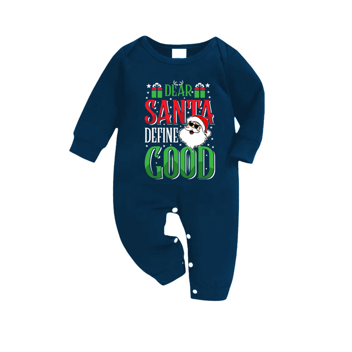 Mirla | Kära Santa Definiera Bra Slogan Tryckt Blå Rutiga Familj Matchande Pyjamas-Eva Jonsson