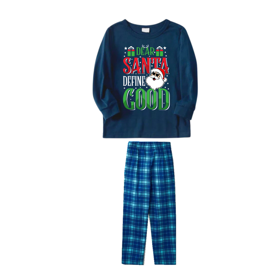 Mirla | Kära Santa Definiera Bra Slogan Tryckt Blå Rutiga Familj Matchande Pyjamas-Eva Jonsson