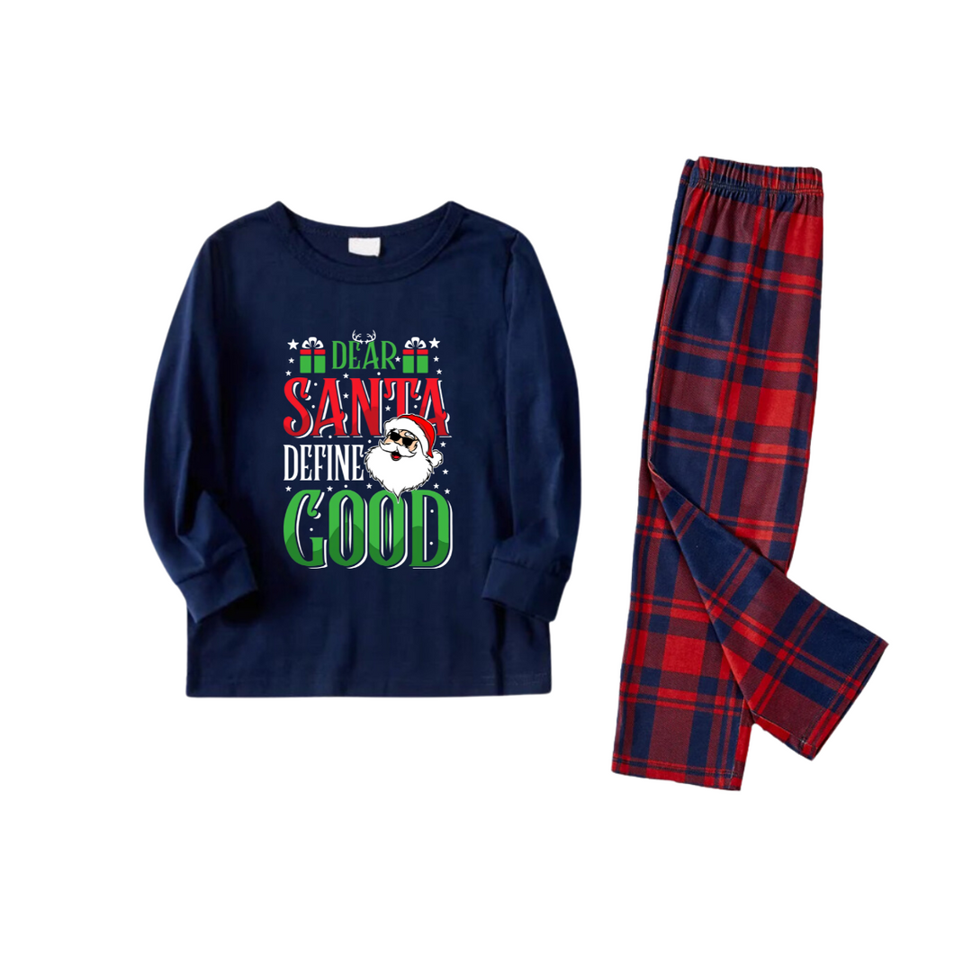 Mirla | Kära Santa Definiera Bra Slogan Tryckt Röd och Blå Rutig Jul Matchande Pyjamas-Eva Jonsson