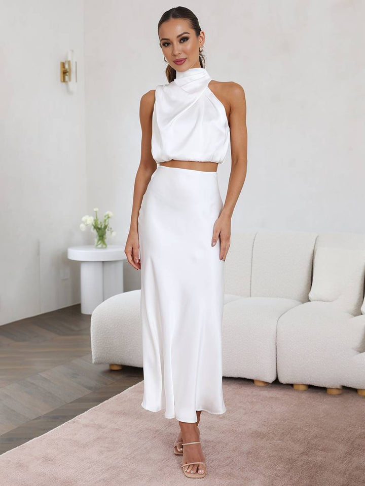 Mirla | Klänning Gäster Bröllop Damer Halterneck Ärmlös Damer Elegant Kväll Tvådelad Brudtärneklänning-Eva Jonsson