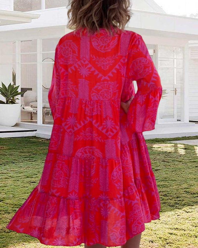 Mirla | Klänning med 3/4 ärmar och geometrisk boho-tryck-Eva Jonsson