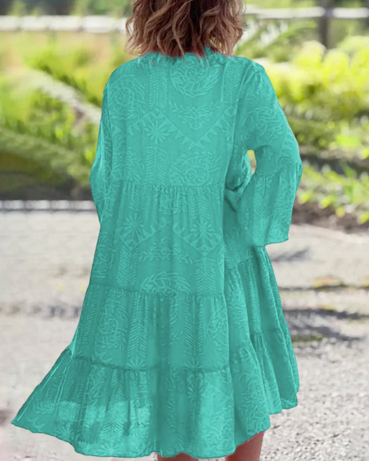 Mirla | Klänning med 3/4 ärmar och geometrisk boho-tryck-Eva Jonsson