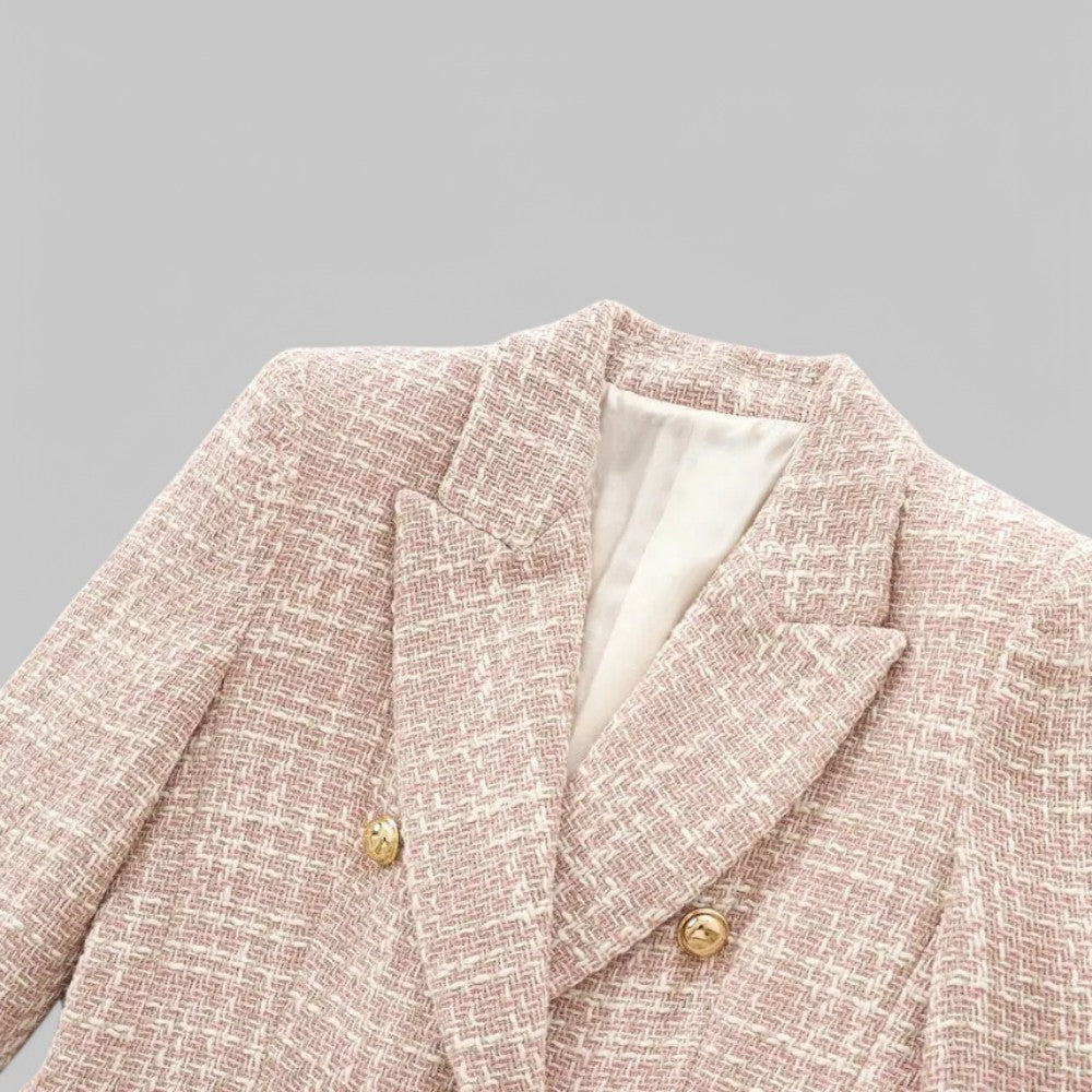 Mirla | Klassisk Dubbelknäppt Rosa Tweedblazer-Eva Jonsson
