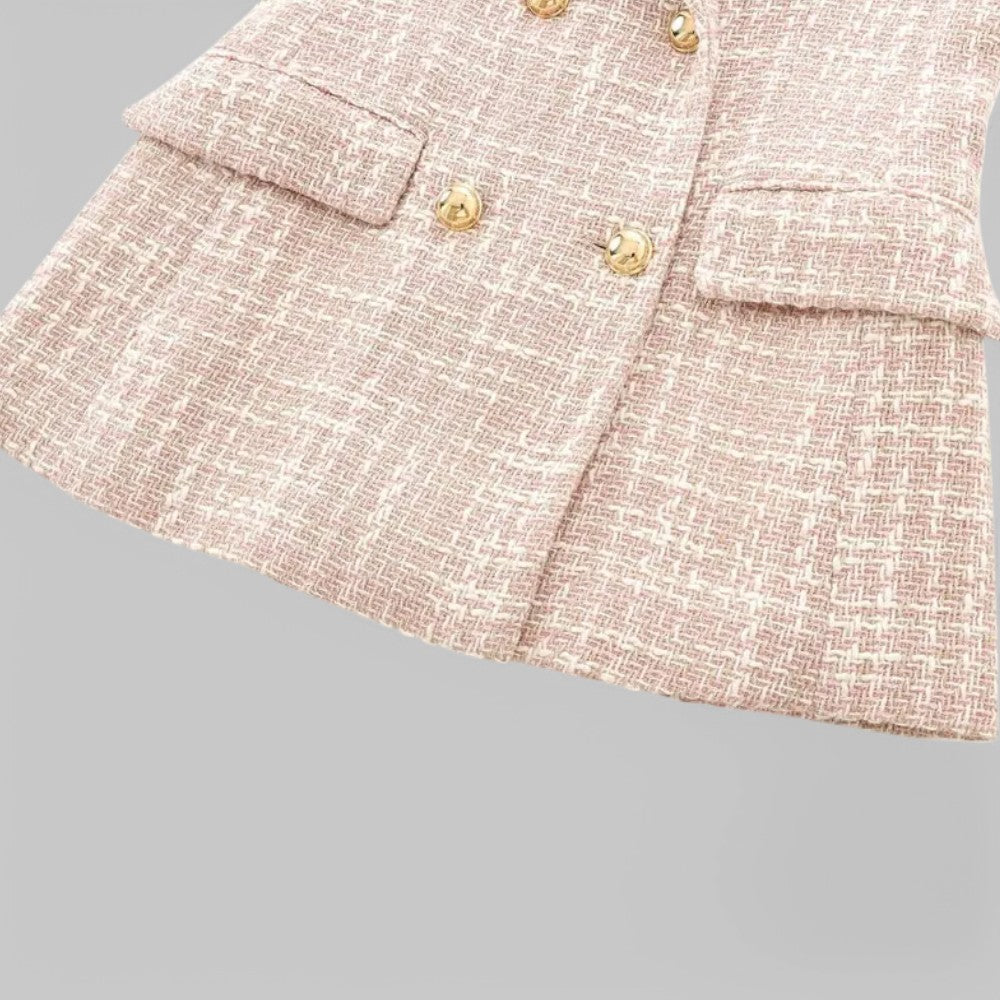 Mirla | Klassisk Dubbelknäppt Rosa Tweedblazer-Eva Jonsson