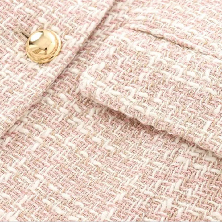 Mirla | Klassisk Dubbelknäppt Rosa Tweedblazer-Eva Jonsson