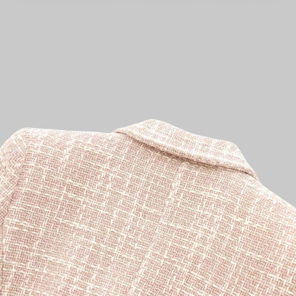 Mirla | Klassisk Dubbelknäppt Rosa Tweedblazer-Eva Jonsson