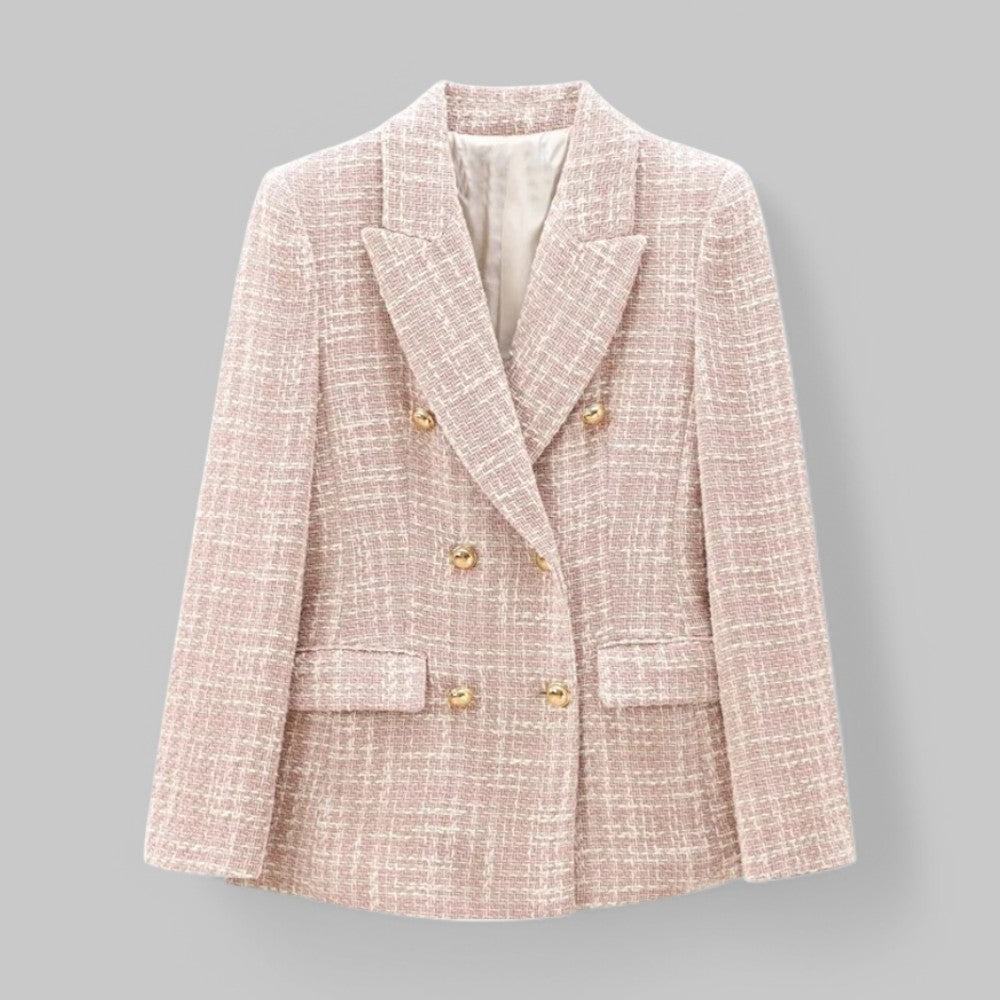 Mirla | Klassisk Dubbelknäppt Rosa Tweedblazer-Eva Jonsson
