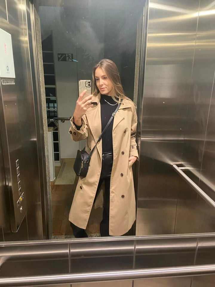 Mirla | Klassisk Trenchcoat Dam Oversized Vindjacka, Dubbel rad-Eva Jonsson