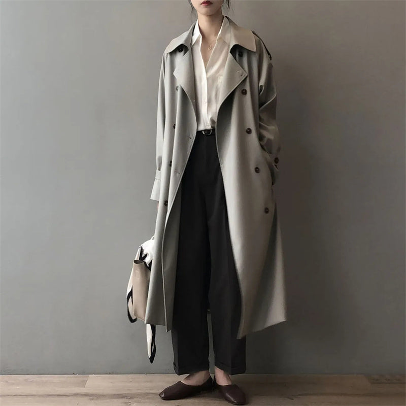 Mirla | Klassisk Trenchcoat Dam Oversized Vindjacka, Dubbel rad-Eva Jonsson