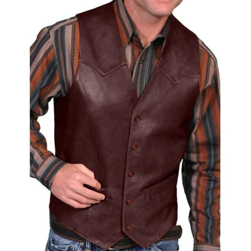 Mirla | Klassisk Western Gilet Läderlook Vintage Väst för män-Eva Jonsson