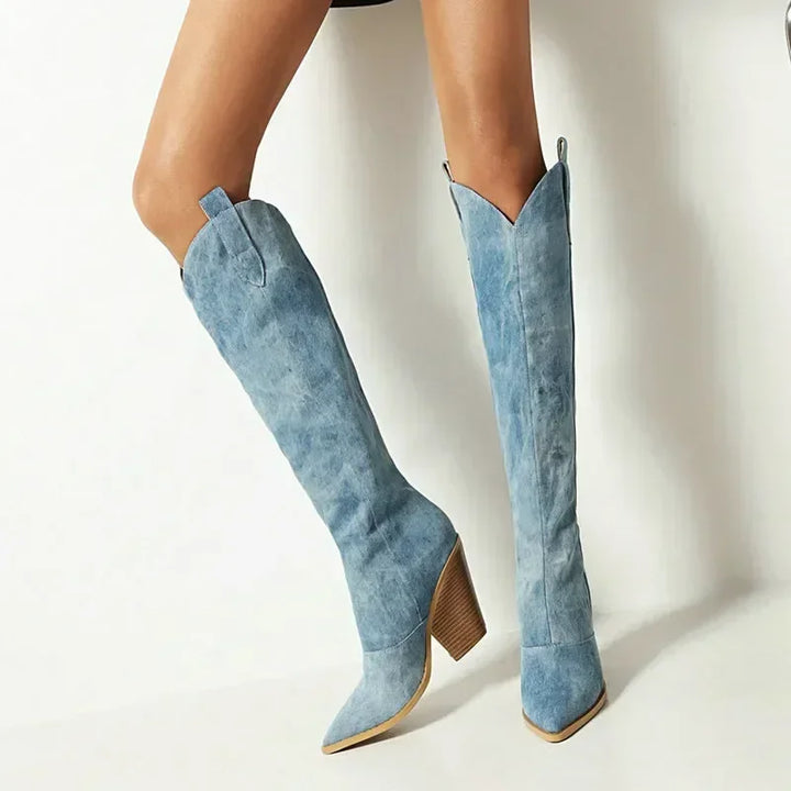 Mirla | Knälång Denim Stövlar-Eva Jonsson
