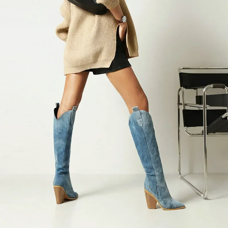 Mirla | Knälång Denim Stövlar-Eva Jonsson
