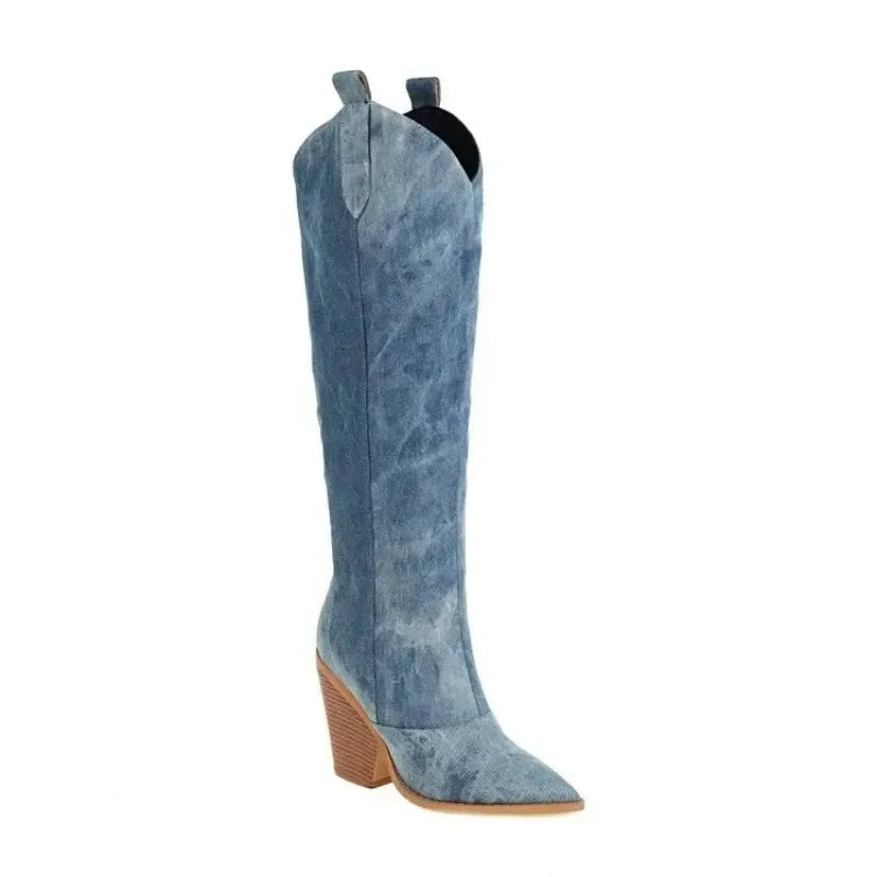 Mirla | Knälång Denim Stövlar-Eva Jonsson