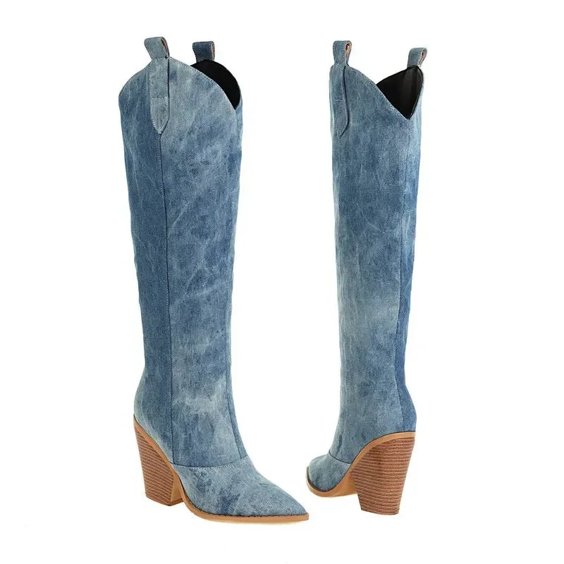 Mirla | Knälång Denim Stövlar-Eva Jonsson