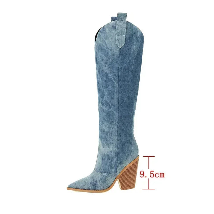 Mirla | Knälång Denim Stövlar-Eva Jonsson