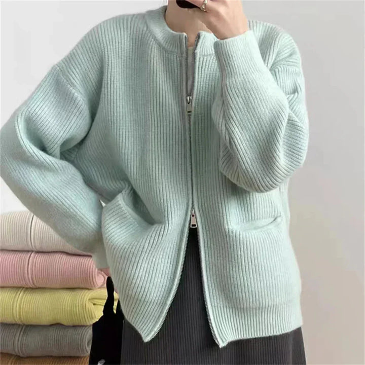Mirla | Kofta Ribbad textur Dragkedja Oversized passform med fickor-Eva Jonsson