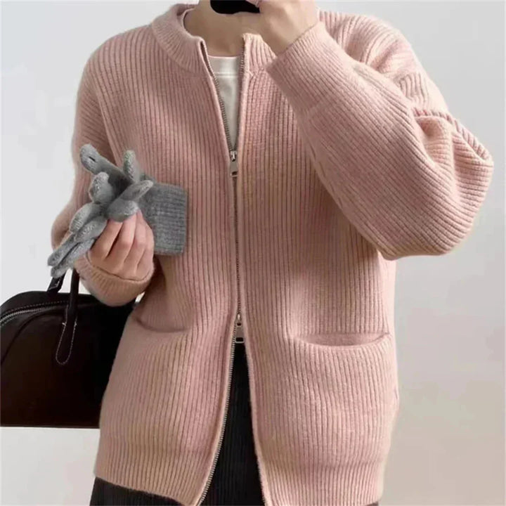 Mirla | Kofta Ribbad textur Dragkedja Oversized passform med fickor-Eva Jonsson