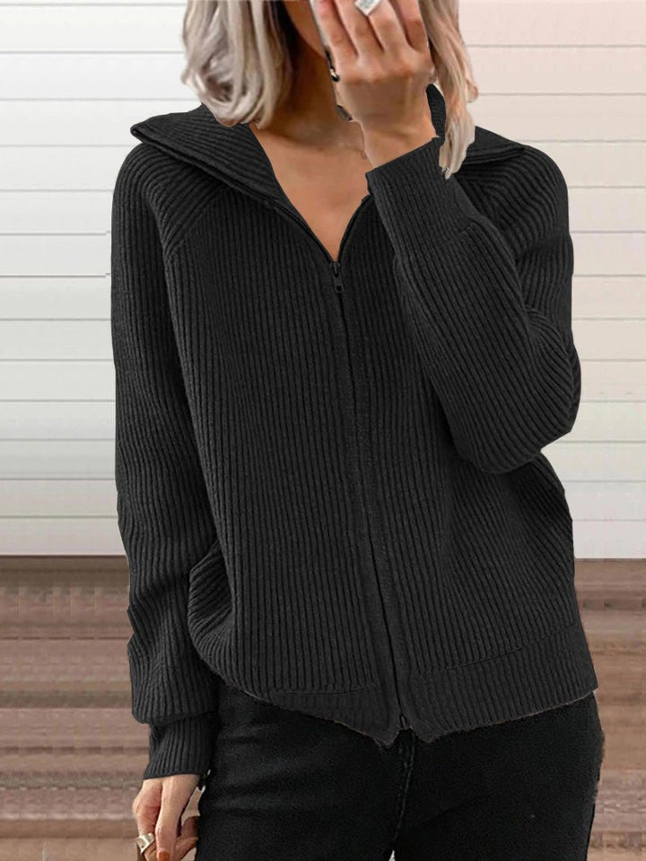 Mirla | Komfortabel Bomull Stickad Zip-Up Tröja Jacka-Eva Jonsson