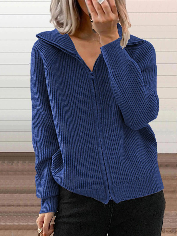 Mirla | Komfortabel Bomull Stickad Zip-Up Tröja Jacka-Eva Jonsson