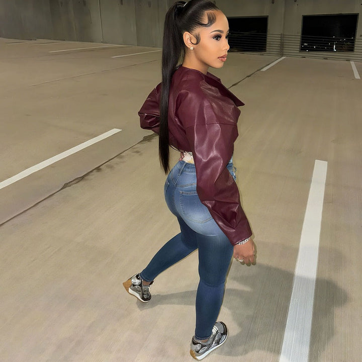 Mirla | Konstläder Cropped Jacka för Damer-Eva Jonsson