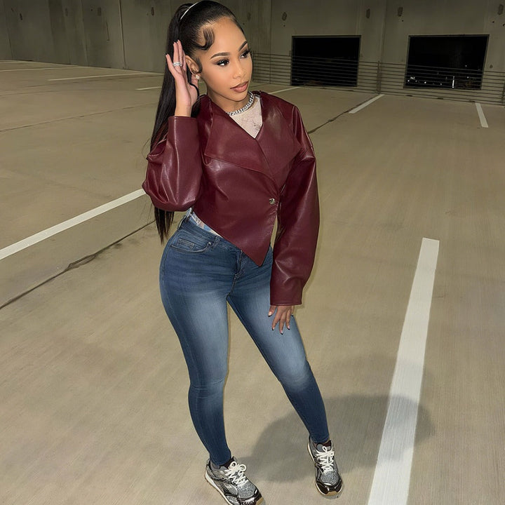 Mirla | Konstläder Cropped Jacka för Damer-Eva Jonsson