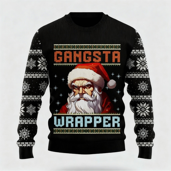 Mirla | Konstnärlig Jul Tomte Tecknad Design - Svart Semester Ikoner Sweatshirt-Eva Jonsson