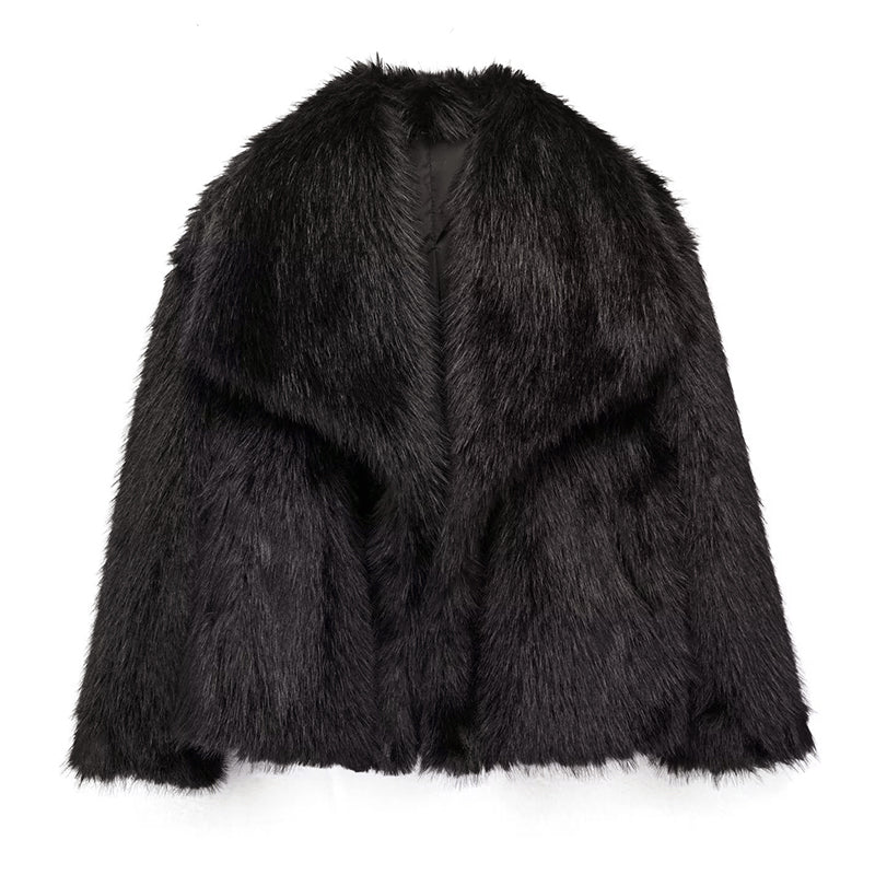 Mirla | Kort Klippt Faux-Fur-Jacka med Överdimensionerad Krage-Eva Jonsson