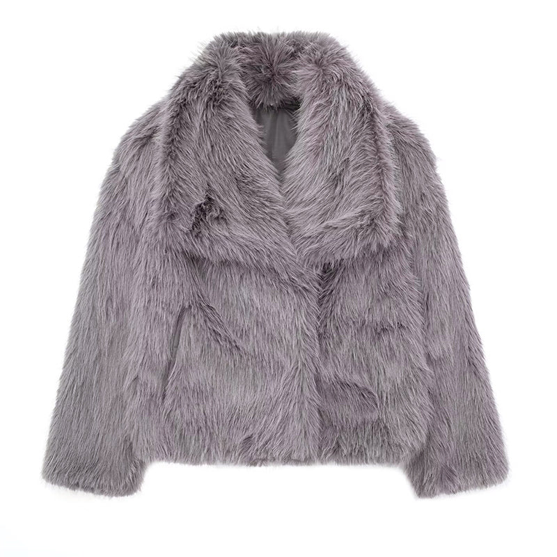 Mirla | Kort Klippt Faux-Fur-Jacka med Överdimensionerad Krage-Eva Jonsson