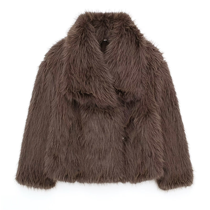 Mirla | Kort Klippt Faux-Fur-Jacka med Överdimensionerad Krage-Eva Jonsson