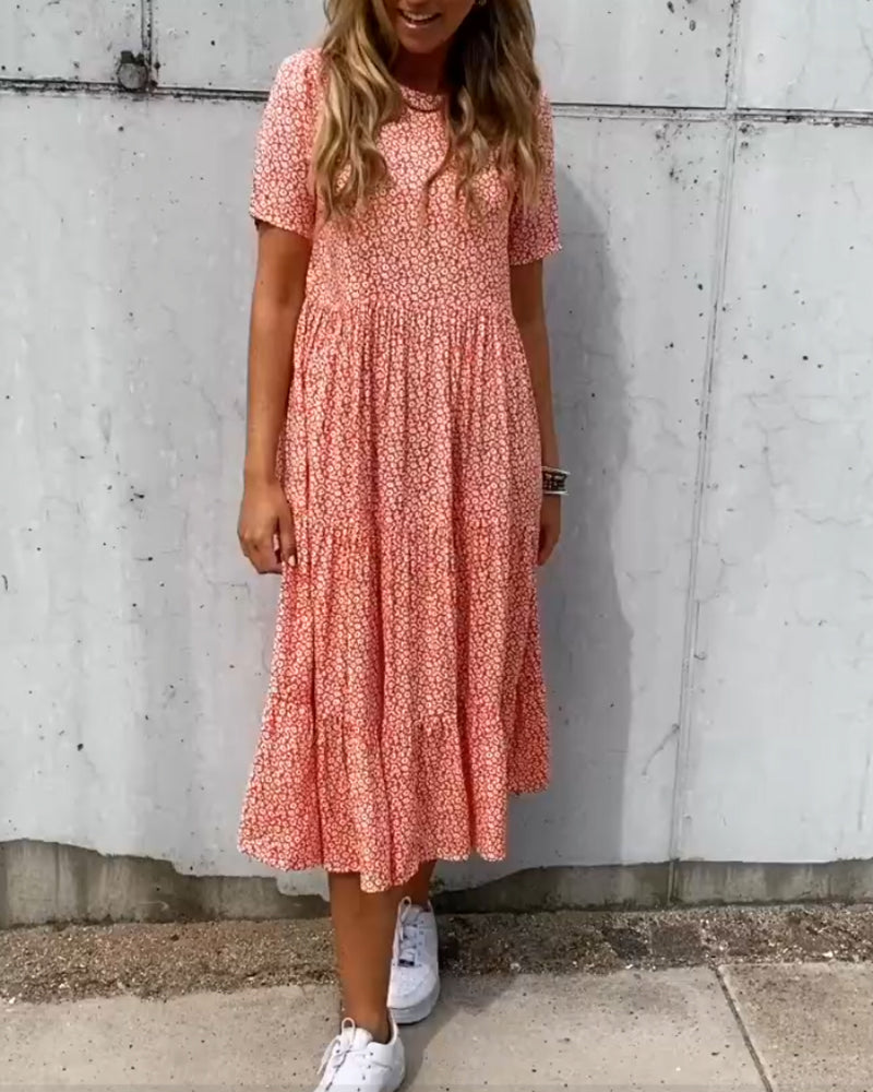 Mirla | Kortärmad klänning med blommönster-Eva Jonsson