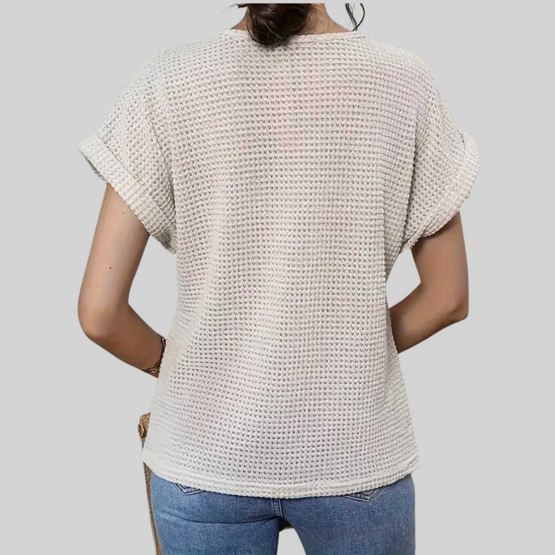 Mirla | Kortärmad topp - Avslappnad - Spets med Rundhals utförande-Eva Jonsson