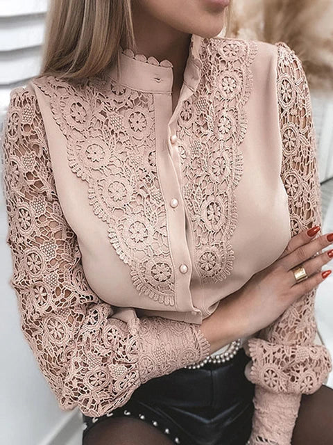 Mirla | Krage Spets Patchwork Blus-Eva Jonsson