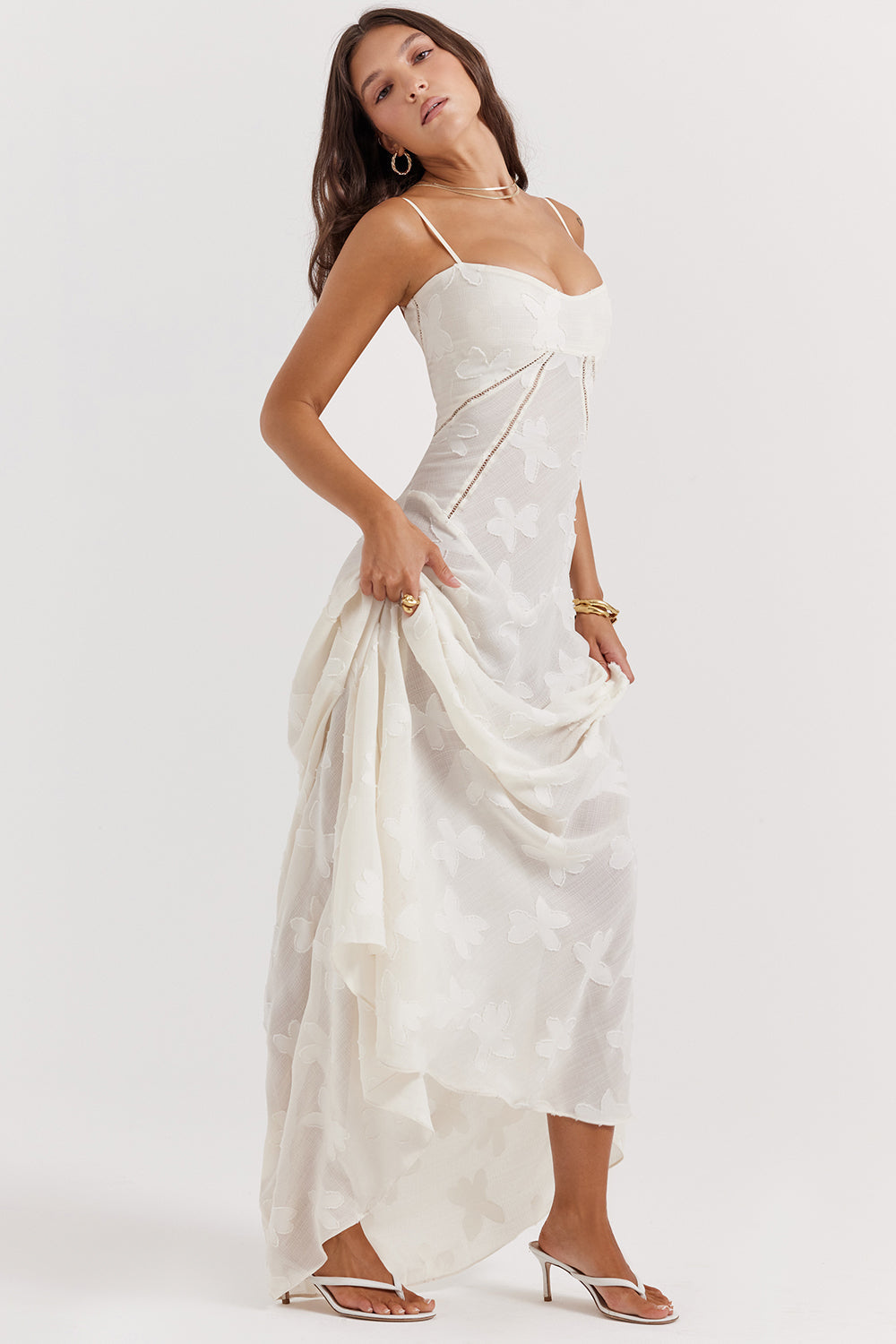 Mirla | Krämfärgad Vintage Maxiklänning med Spetsrygg-Eva Jonsson