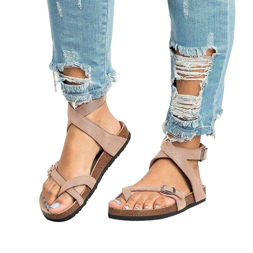 Mirla | Läder Plattsole Sandaler Flip Flop Bälte Spänne Rom Stil-Eva Jonsson
