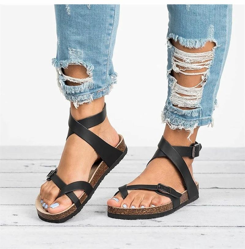 Mirla | Läder Plattsole Sandaler Flip Flop Bälte Spänne Rom Stil-Eva Jonsson