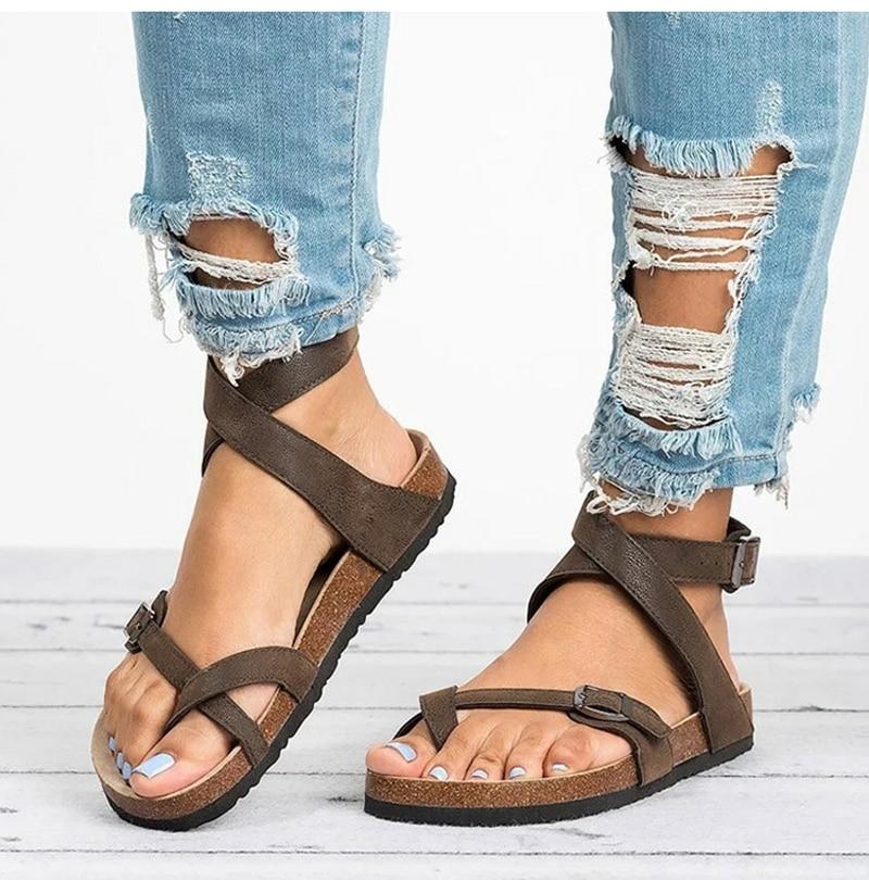 Mirla | Läder Plattsole Sandaler Flip Flop Bälte Spänne Rom Stil-Eva Jonsson