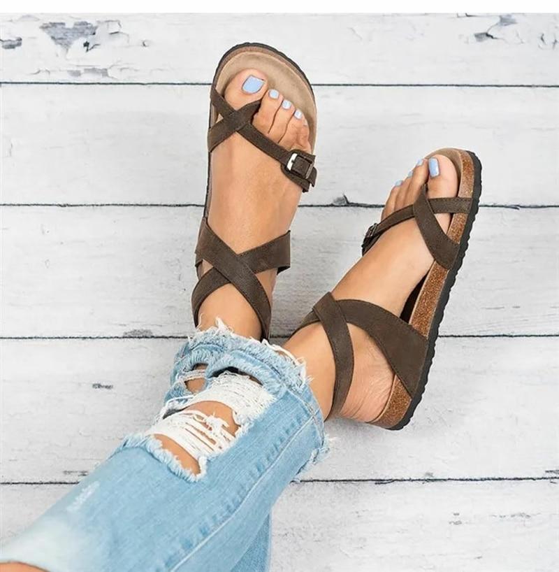Mirla | Läder Plattsole Sandaler Flip Flop Bälte Spänne Rom Stil-Eva Jonsson