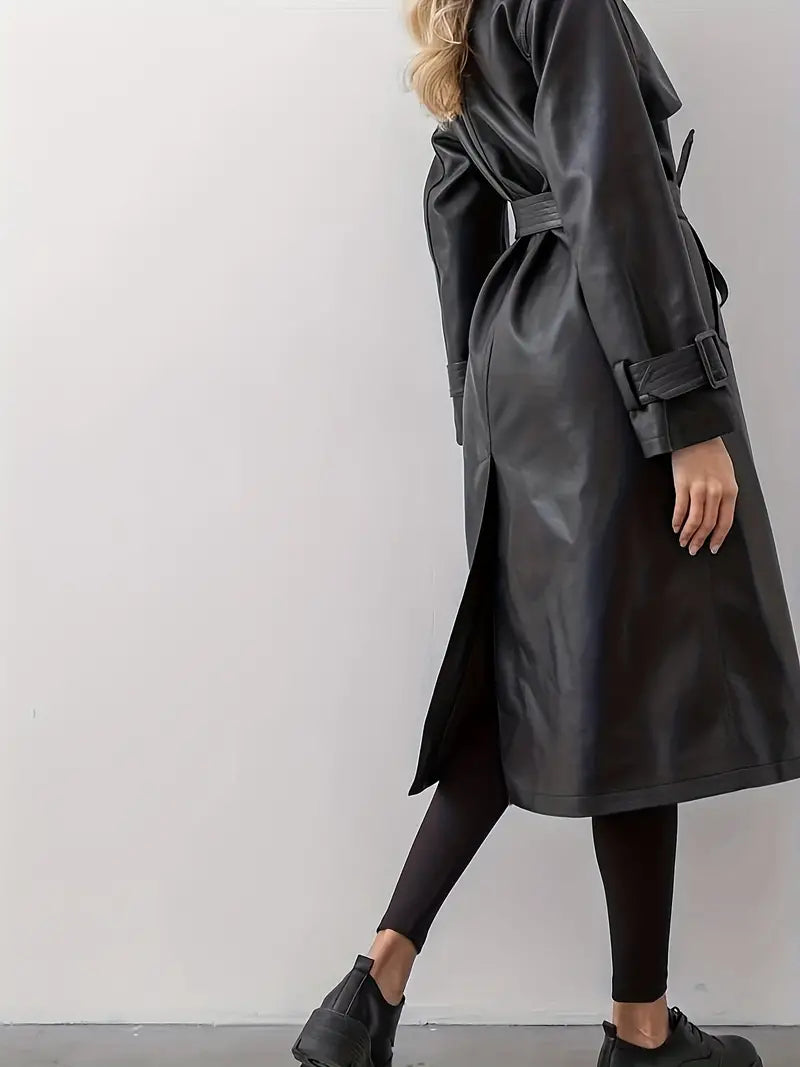 Mirla | Läder-Trenchcoat Kvinnor - Lång Trenchcoat Svart-Eva Jonsson