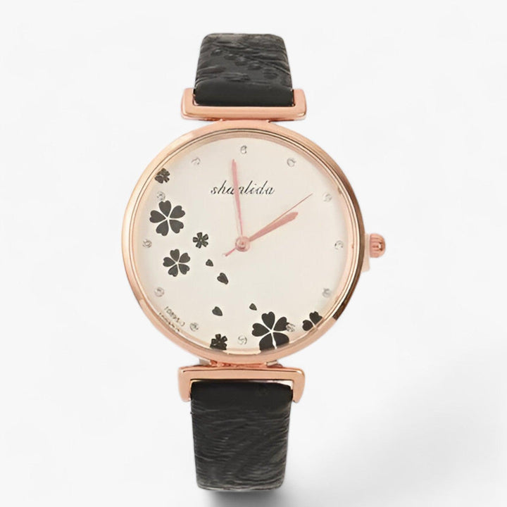 Mirla | Läderarmband Rund Vintage Blommor Klocka för Kvinnor-Eva Jonsson