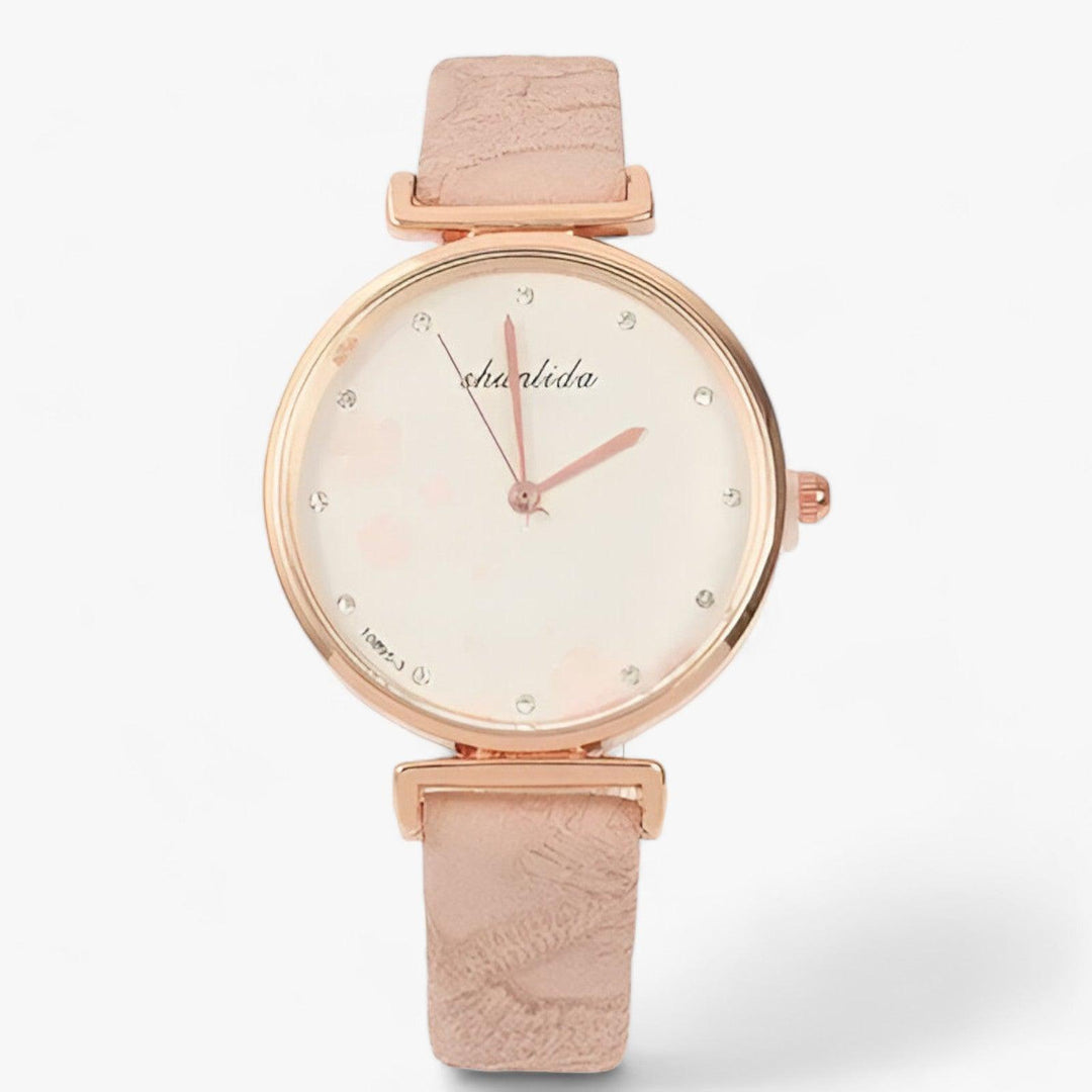 Mirla | Läderarmband Rund Vintage Blommor Klocka för Kvinnor-Eva Jonsson