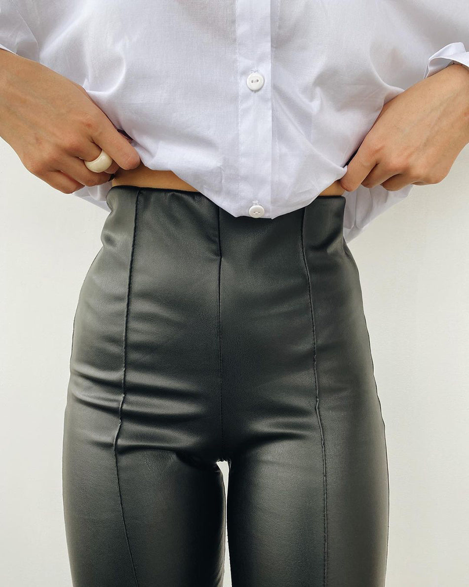 Mirla | Läderleggings Läderstretchleggings med fleece för hösten-Eva Jonsson